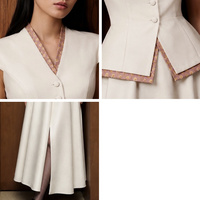 Ensemble robe et jupe mi-longue personnalisé OEM ODM, col en V, manches courtes, dentelle, blanc
