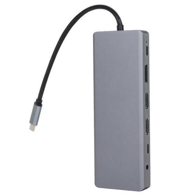 VCOM Type C USB Hub 3.0 with Dual 4K HDMI 1000Mbps RJ45 Ethernet Adapter TF SD 3.5mm Audio PD 100W Charge USB Docking Station