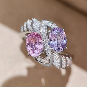 Anillo de Morganita A181, Plata 925, Corte Ovalado, Engaste Pavé, Anillos de Compromiso con Piedras Preciosas para Mujer - Product Image 1