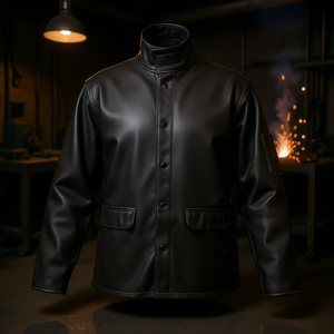 Chaqueta de Soldadura Resistente al Fuego, Cuero Vacuno de 9oz, Algodón FR, Talla XXL, Negra, Corte Regular, Costuras Soldadas, Protección Contra Calor de 500°C y 800°C - Product Image 2