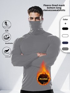 Maglia Termica Invernale da <span class=keywords><strong>Uomo</strong></span> con Collo Alto e Maschera Integrata, Strato Base Caldo per Corsa, Fitness e Allenamento, Maglietta Sportiva Aderente - Product Image 5