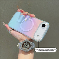 Coque magnétique transparente à motif diamant scintillant et plaqué couleur pour iPhone 17 Pro et iPhone 17 Pro Max