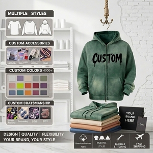Sudadera con <span class=keywords><strong>Capucha</strong></span> Personalizada ODM para Hombre, 100% Algodón, 430GSM, Felpa Francesa, Lavada, Sólida, Transpirable, Ecológica, con Cierre y Estampado Puff, Talla Grande - Product Image 1