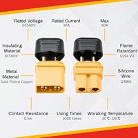 Connecteur XT60 amélioré par le fabricant, haute température, UL94-V0, mâle/femelle, plaqué or, pour système d'alimentation RC 30A 60A