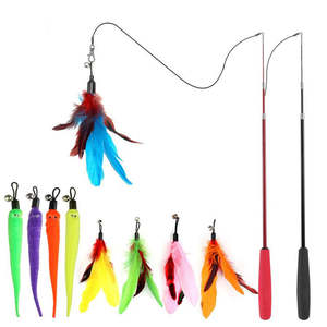 Lot de 9 jouets interactifs pour chat, en forme de chenille à plumes colorées, en 3 sections, pour la pêche, accessoires pour chat, vente en gros OEM - Product Image 2