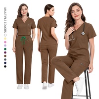Conjuntos de Uniformes Médicos Elásticos Unisex, Blusa con Cuello en V, Pantalones Anchos, Uniformes de Hospital para Mujeres, Trajes de Médico y Dentista