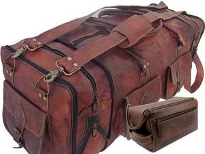 Leather Travel <b>Luggage</b> <b>Set</b> with Duffel Bag and Toiletry Case for Men and <b>Women</b> Overnight Weekender Combo for Business Travel - Product Image 1