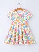 Robe pour filles et enfants, motif floral lapin rose de Pâques, respirante, coupe trapèze, longueur genou, manches courtes, nœud œuf, printemps-été