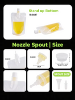 Pochette souple verticale personnalisable de 50 ml, 100 ml, 500 ml, étanche, anti-fuite, durable, écologique, en PET/PE, avec bec verseur, qualité alimentaire