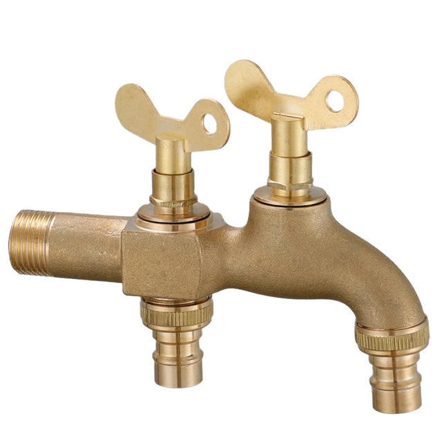 Brass Anti-Theft Key Lock Faucet 1-Inlet 2-Outlet G1/2" Wall Mounted Quick Open Hose Bibcock Basin Modern Outdoor Garden Public