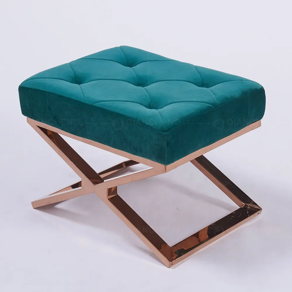 Luxurious green velvet sofa ottoman stool bench pouf foot rest