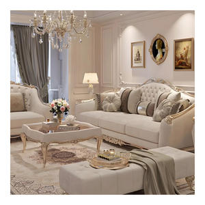 طقم كنب قصر فرنسي خشب مصمت منجد قماش منحوت أثاث طراز أوروبي عتيق لغرفة المعيشة كنب مقطعي فاخر - Product Image 2