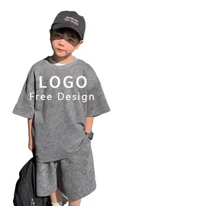 Wholesale Summer Baby Clothing Sets Children's T Shirt Suit Boy Short Set Plus Size Frosted Print Kids Clothing Set