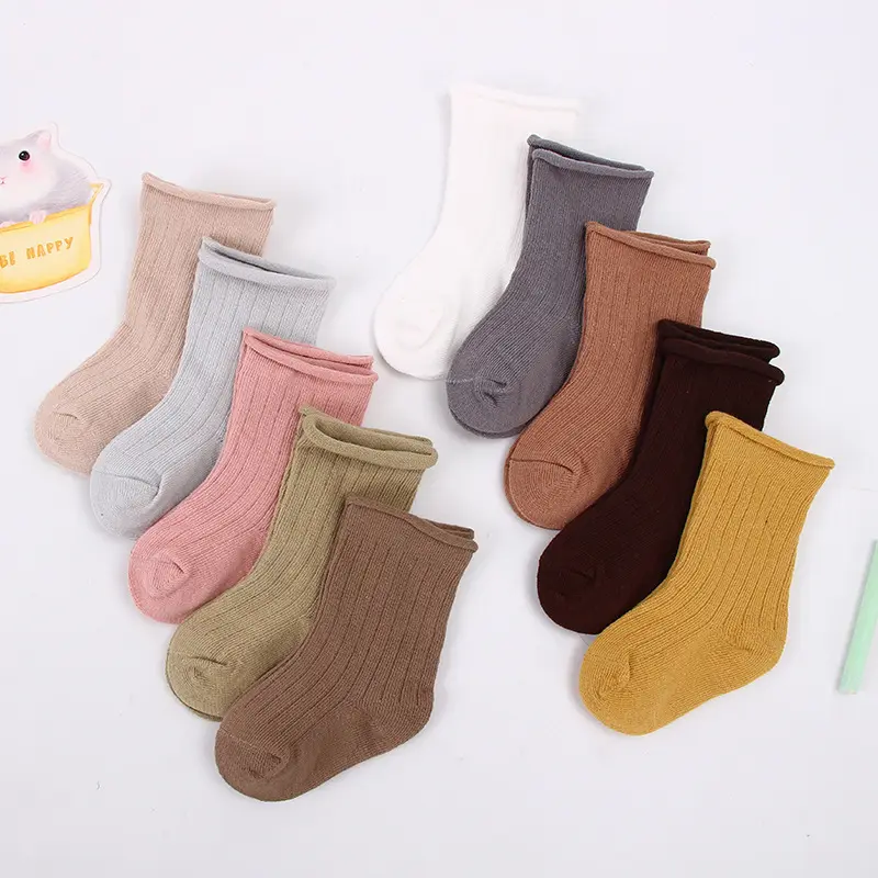 2023 Autumn and Winter Combed Cotton Loose Mouth Baby Socks 0-9 Years Old Boy girl Baby Socks Solid Color Children Socks