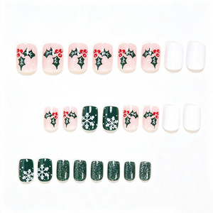 Uñas Postizas Color Verde Oliva con Textura de Suéter y Copos de Nieve Brillantes para Navidad, Otoño, Invierno, Salón y Uso Diario - Product Image 3