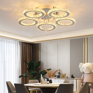 Lampada da soffitto a LED moderna a 5 anelli di cristallo per l'illuminazione del soggiorno della camera da letto - Product Image 4
