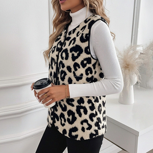 <span class=keywords><strong>Gilet</strong></span> en polaire jacquard léopard d'hiver personnalisé pour femmes, fermeture éclair, <span class=keywords><strong>gilet</strong></span> en peau de mouton, veste pour femmes - Product Image 2