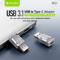 BAVIN adaptor USB Tipe c ke Usb 3.1 OTG56, 120W 10Gbps adaptor Usb c betina ke USB a Male Converter pembaca kartu adaptor Otg