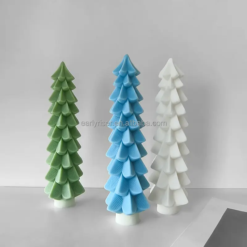 Early Riser árbol de Navidad vela molde de silicona DIY Luo Ye árbol de Navidad molde de silicona vela de jabón hecha a mano casera