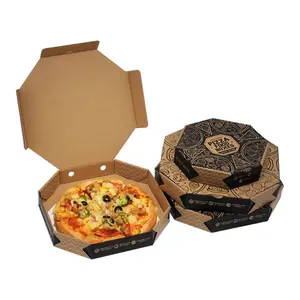 Caixas de papel para pizza marrom descartáveis para viagem, embalagens para pizza, logotipo personalizado, biodegradável, com oito quadrantes, para viagem, por atacado