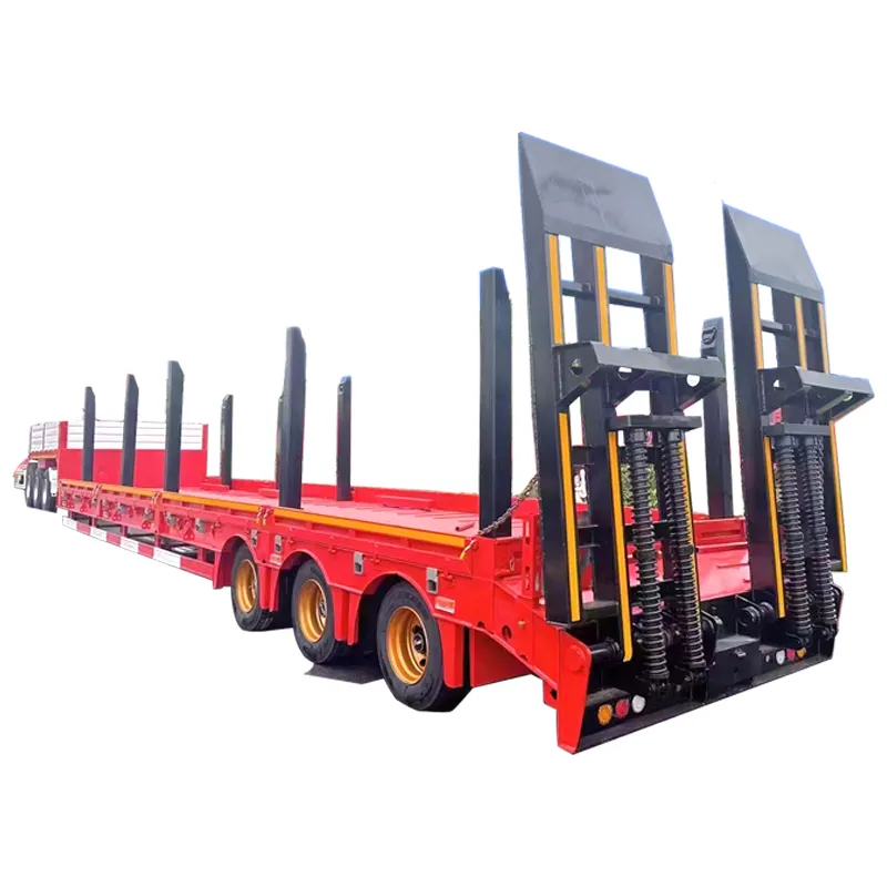 2 3 4 axles low bed truck trailer Mechanical ladder low loader trailer lowbed trailer for transporting excavator