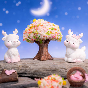Figurines d'animaux en résine mignonnes, mini cerfs, miniatures, charme d'arbre de fleurs de cerisier, ornements pour décorations de paysage, accessoires de bricolage - Product Image 1