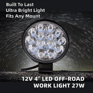 Feux de travail LED ronds 12V 4 pouces pour 4x4, montage en surface, blanc naturel 27W, faisceau spot et large, pour rénovation/amélioration - Product Image 2