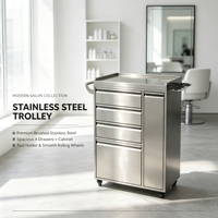 Chariot de Salon Moderne en Acier Inoxydable avec 4 Tiroirs, Meuble de Rangement pour Outils - Chariot Roulant Robuste pour Salons de Coiffure, Domicile, Bureau, Appartement