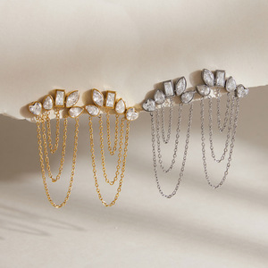 <span class=keywords><strong>Orecchini</strong></span> a polsino placcati oro all'ingrosso da donna, in acciaio inossidabile <span class=keywords><strong>con</strong></span> catena e zirconi, gioielli anti-ossidazione - Product Image 4