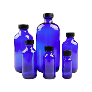 Bouteilles en verre rondes bleues de <span class=keywords><strong>Boston</strong></span> de 15 ml, 30 ml, 60 ml, 100 ml, 120 ml, 240 ml, 480 ml avec bouchon à vis, bouteille en verre ambré de <span class=keywords><strong>Boston</strong></span> pour huile essentielle - Product Image 1