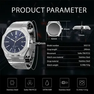 Orologio da uomo <span class=keywords><strong>SAPPHERO</strong></span> con cinturino in acciaio inossidabile, design resistente all'acqua, calendario automatico, regali festivi, orologio regalo raffinato - Product Image 6