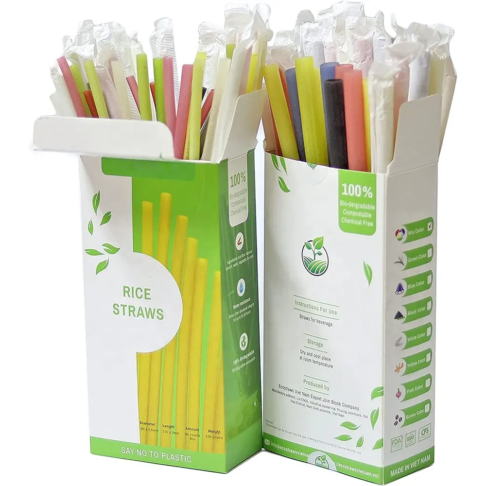 Individual Pack Food Grade Biodegradable Edible Rice Straw with Paper Wrap