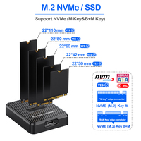 Boîtier double protocole M.2 NVMe/SATA SSD USB 3.2 Gen2 10 Gbps 2230-22110 mm en plastique, installation sans outil, compatible Windows/Mac
