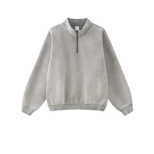 TKAN369D Custom Men's Winter Oversize Casual Heavyweight 100% Cotton French Terry Quarter Zip Embroidered Acid Wash Vintage - Product Image 2