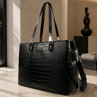 Tas Kerja Wanita Motif Kulit Buaya OEM ODM, Logo Dapat Disesuaikan, Bahan Kulit PU, Pegangan Logam, Tas Selempang Bahu