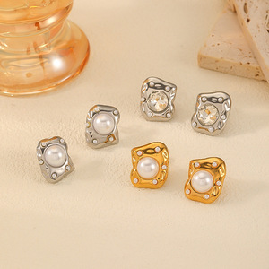 Pendientes de moda con perlas irregulares y circonitas, bisel de aleación de zinc, joyería para fiestas TE6964 - Product Image 2