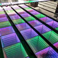 Dalles de sol interactives LED d'intérieur, style miroir, 3D RGB, IP67, pour diffusion en direct, piste de danse lumineuse, activées par le mouvement, avec effet stroboscopique