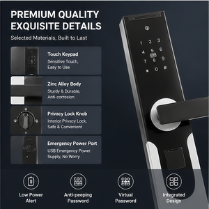 Serrure de porte haut de gamme, déverrouillage intelligent par mot de passe, contrôle par application TT, serrures d'appartement en alliage d'aluminium - Product Image 3