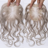 Cheveux naturels de haute qualité, 8 pouces, densité 100%, boucles lâches, mono-toppers 3x4, couleur sel et poivre, fabriqués à l'usine de Qingdao