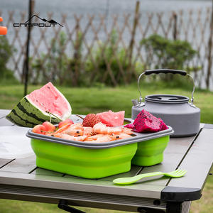 Boîte à lunch en silicone Campout rouge, portable, légère, pour le camping en plein air, le pique-nique, récipient alimentaire - Product Image 4