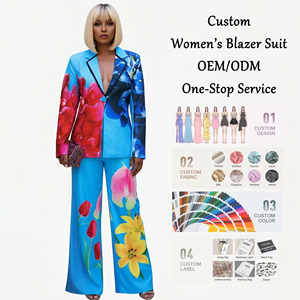 Conjunto de Blazer con Estampado Floral Personalizado <span class=keywords><strong>para</strong></span> <span class=keywords><strong>Mujer</strong></span>, <span class=keywords><strong>Traje</strong></span> de Dos Piezas <span class=keywords><strong>para</strong></span> Dama - Product Image 1