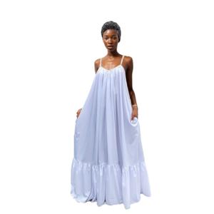 Robe longue à volants et bretelles en couleur unie, taille plus, mode féminine - Product Image 1