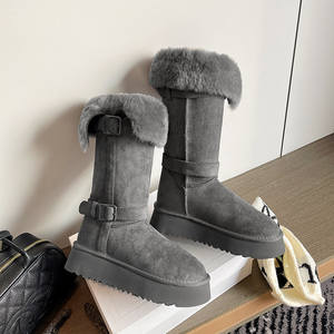 Botas de nieve grises para mujer 2026, nuevas, hasta la rodilla, forradas de lana, cálidas, de algodón grueso, con suela elevadora de 2 usos - Product Image 2