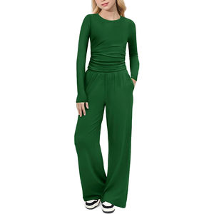 Ensemble de vêtements pour filles, ensemble 2 pièces pour filles, tenues d'automne, ensembles de détente, haut à manches longues plissé, pantalon large, ensemble de survêtement - Product Image 2