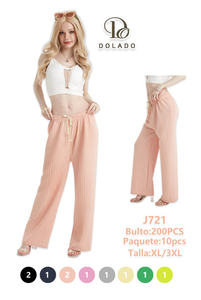 Pantaloni Dolado da donna a gamba larga, vita alta, con coulisse elastica, vestibilità ampia, lunghezza intera, in maglia di cotone ed elastan, estivi, casual, tinta unita - Product Image 1