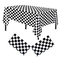 Nappe rectangulaire jetable moderne à carreaux noir et blanc 137*274 en plastique pour décorations de fête d'anniversaire