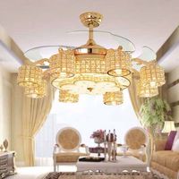 Ventilateur de plafond de luxe invisible en cristal LED 48 pouces pour salon, chambre, salle à manger, restaurant, silencieux, nouveau modèle