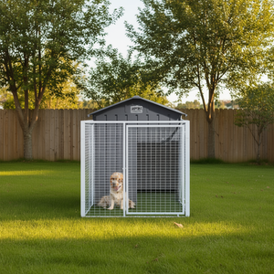 ApiBa Dog House 46.1x79.1x48.4 In Galvanized Steel With Run Outdoor Pet House <b>Large</b> Breed - Product Image 2