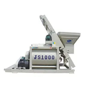 Js1000-mezclador de cemento de doble eje, máquina mezcladora de cemento con transmisión de correa, con tolva de cemento