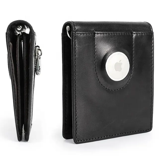 Genuine Leather Airtags Wallet RFID Anti-theft Men Wallet With Apple Airtags Zipper Case Credit Card Purses